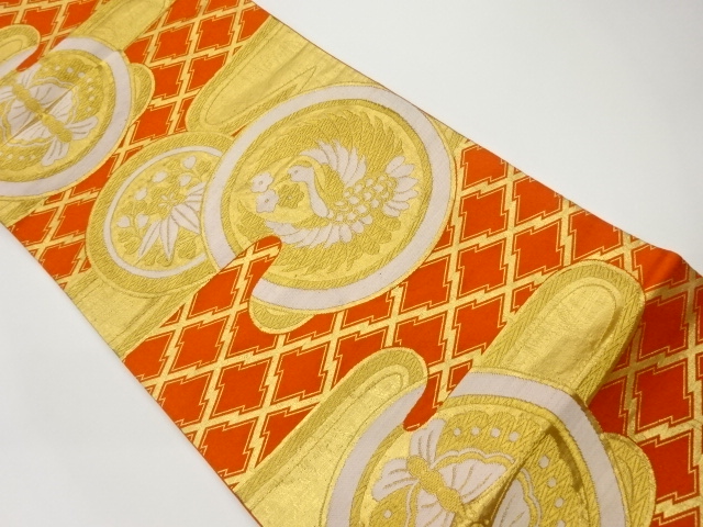 JAPANESE KIMONO / VINTAGE FUKURO OBI / SILK / WOVEN PAULOWNIA & CRANE